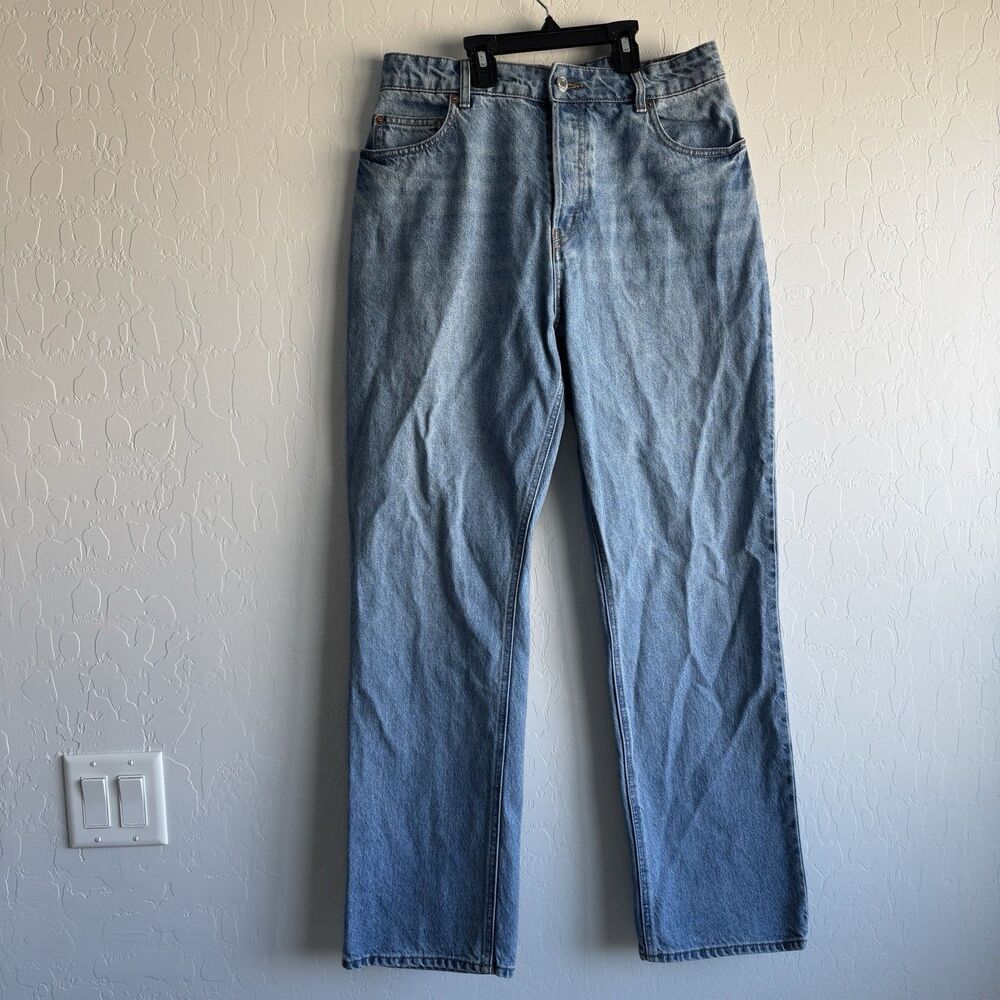 H&M Light Wash High Rise Straight Leg Jeans Women's US 12 EUR 44 100% Cotton 90s